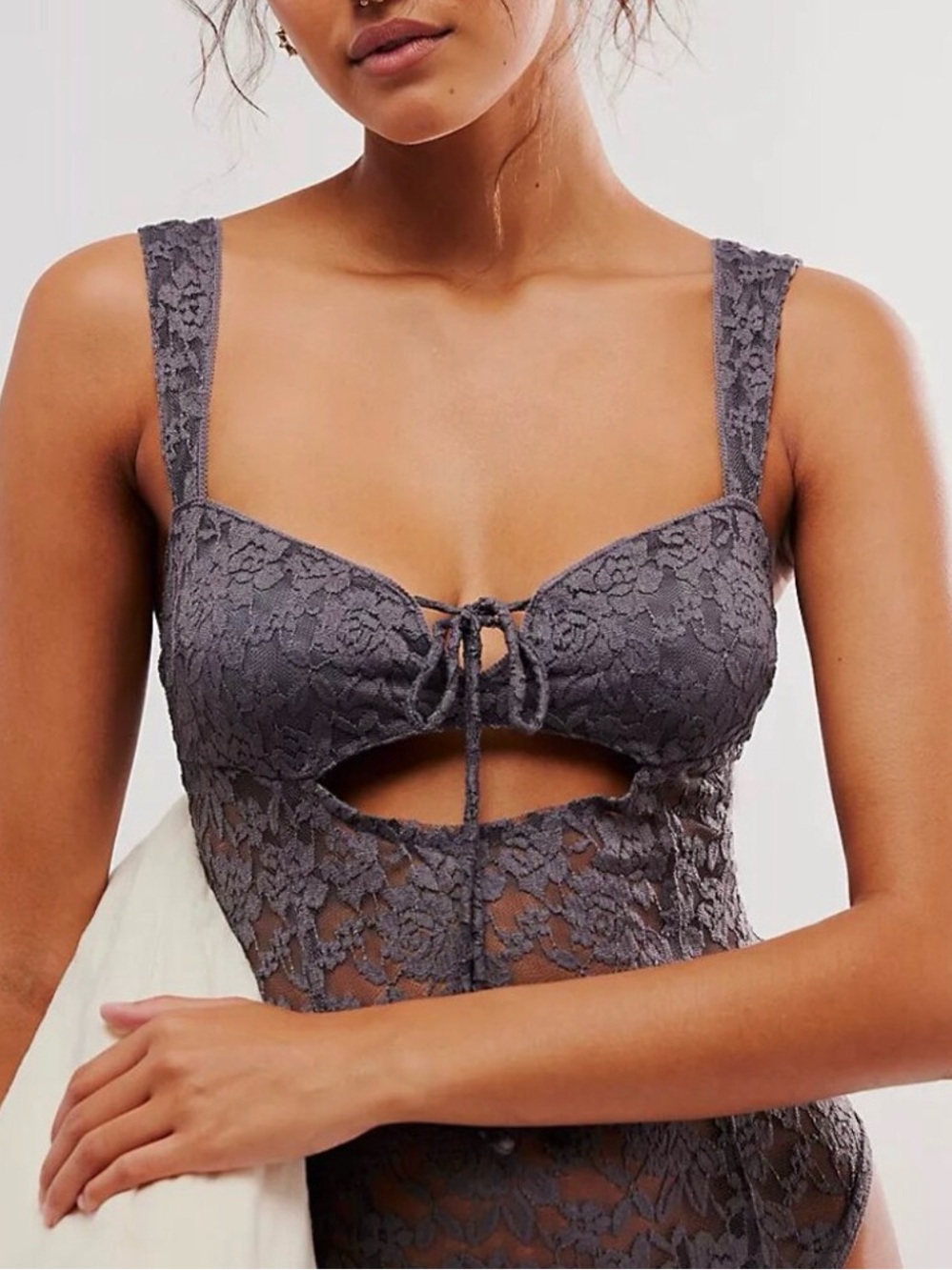 NWT Free People Intimately Strike a Pose Lace  Cutout Bodysuit Volcanic Glass